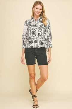 Floral Print Button Down Shirt - Lush Lemon - Women&