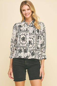 Floral Print Button Down Shirt - Lush Lemon - Women&