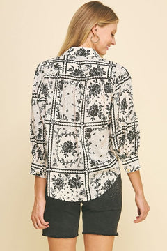 Floral Print Button Down Shirt - Lush Lemon - Women&