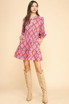 Floral Print Mini Dress W/Side Pockets - Lush Lemon - Women&