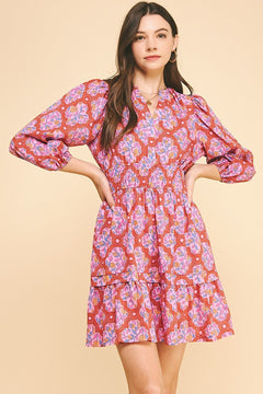 Floral Print Mini Dress W/Side Pockets - Lush Lemon - Women&