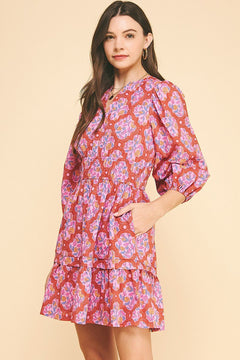 Floral Print Mini Dress W/Side Pockets - Lush Lemon - Women&