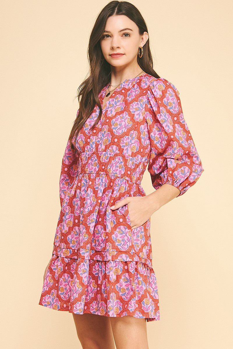 lush pink floral dress Pink Floral-Print Midi Party Dress with Shoulder Ties Pink Floral / XSmall