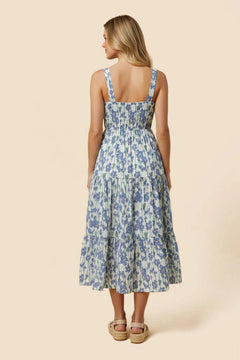 Floral Print Pleat Detail Sleeveless Poplin Dress - Lush Lemon - Women&