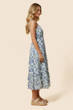Floral Print Pleat Detail Sleeveless Poplin Dress - Lush Lemon - Women&