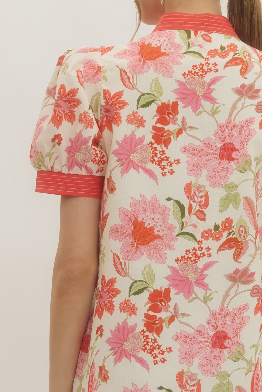 Floral Print Puff Sleeve Mini Dress - Lush Lemon - Women's Clothing - Entro - 75623691070077