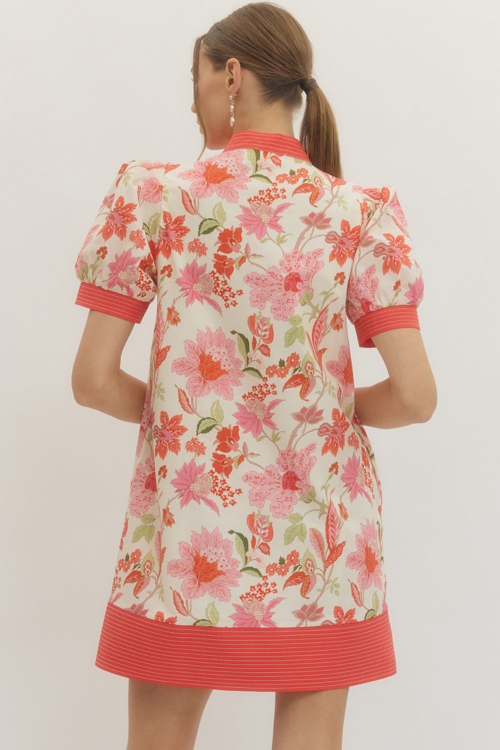 Floral Print Puff Sleeve Mini Dress - Lush Lemon - Women's Clothing - Entro - 75623691070077