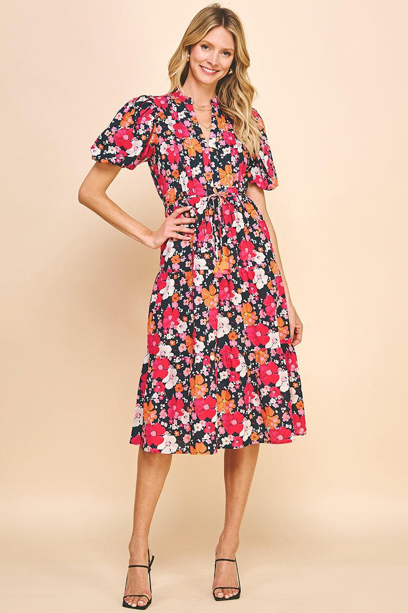 Floral Midi Dress Deep Navy Multi / S Floral Midi Dress Deep Navy Multi / S