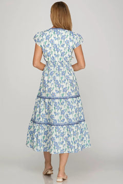 Floral Print Tiered Midi Dress - Lush Lemon - Women&