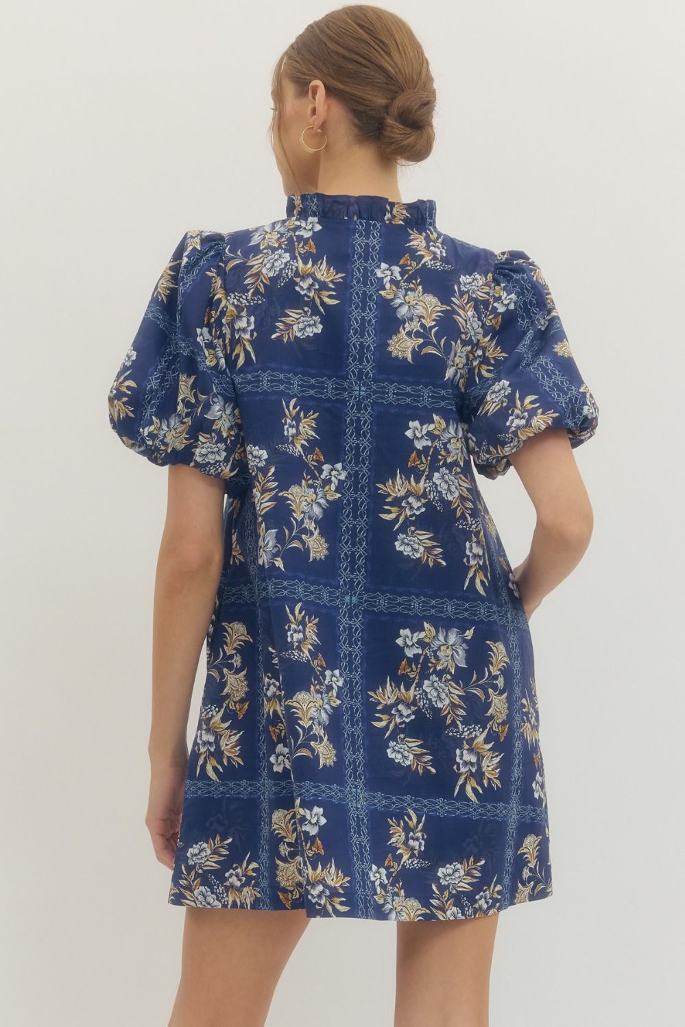 Floral Puff Sleeve Mini Dress - Lush Lemon - Women's Clothing - Entro - 43537481099453