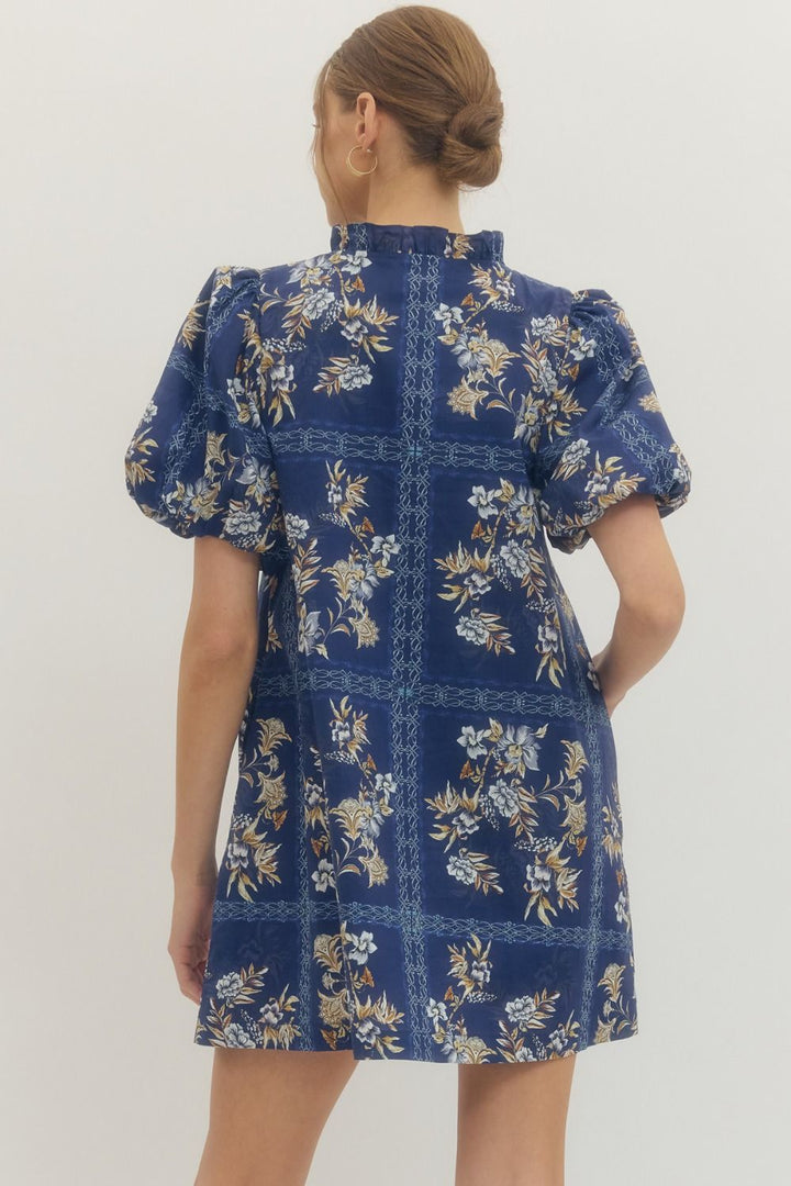 Floral Puff Sleeve Mini Dress - Lush Lemon - Women's Clothing - Entro - 43537481099453