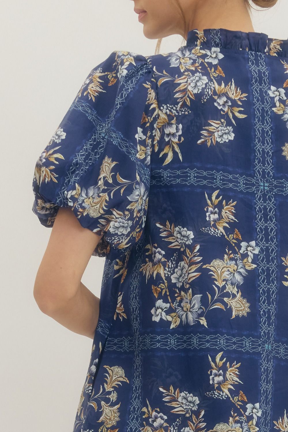 Floral Puff Sleeve Mini Dress - Lush Lemon - Women's Clothing - Entro - 43537481099453