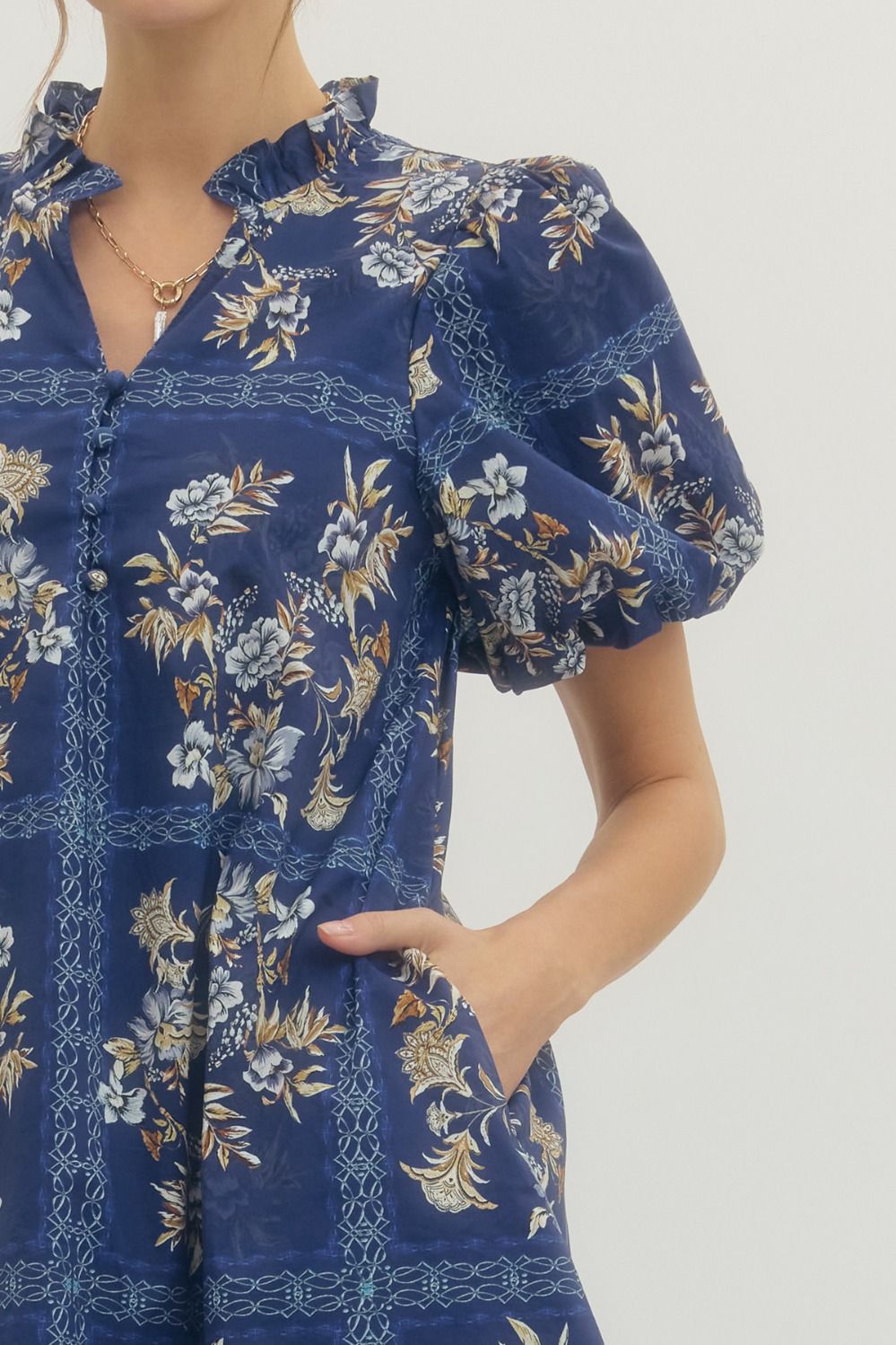 Floral Puff Sleeve Mini Dress - Lush Lemon - Women's Clothing - Entro - 43537481099453