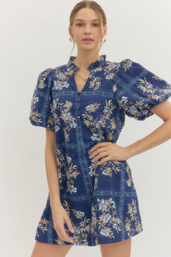 Floral Puff Sleeve Mini Dress - Lush Lemon - Women&