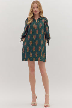 Floral Puff Sleeve Mini Dress W/Tie Back - Lush Lemon - Women&