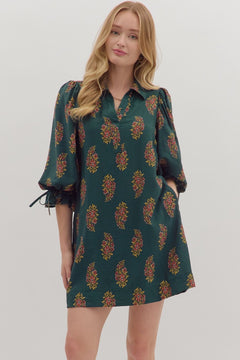 Floral Puff Sleeve Mini Dress W/Tie Back - Lush Lemon - Women&