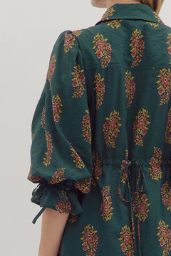 Floral Puff Sleeve Mini Dress W/Tie Back - Lush Lemon - Women&