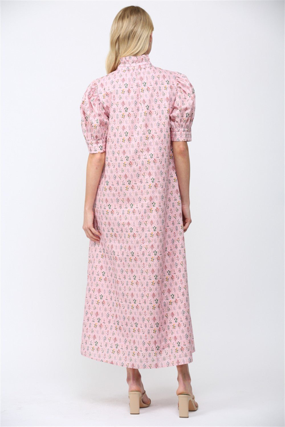 Floral Ruffle Neck Maxi Dress - Lush Lemon - Women's Clothing - Fate By LFD - 28410261099325