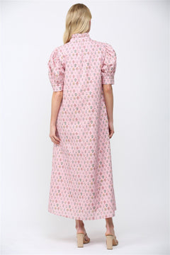 Floral Ruffle Neck Maxi Dress - Lush Lemon - Women&