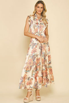 Floral Ruffle Tiered Maxi Dress - Lush Lemon - Women&