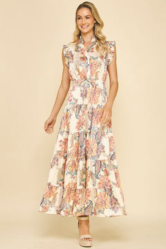 Floral Ruffle Tiered Maxi Dress - Lush Lemon - Women&