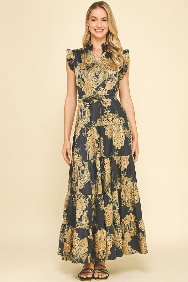 Floral Ruffle Tiered Maxi Dress - Lush Lemon - Women's Clothing - Pinch - 34217731364893