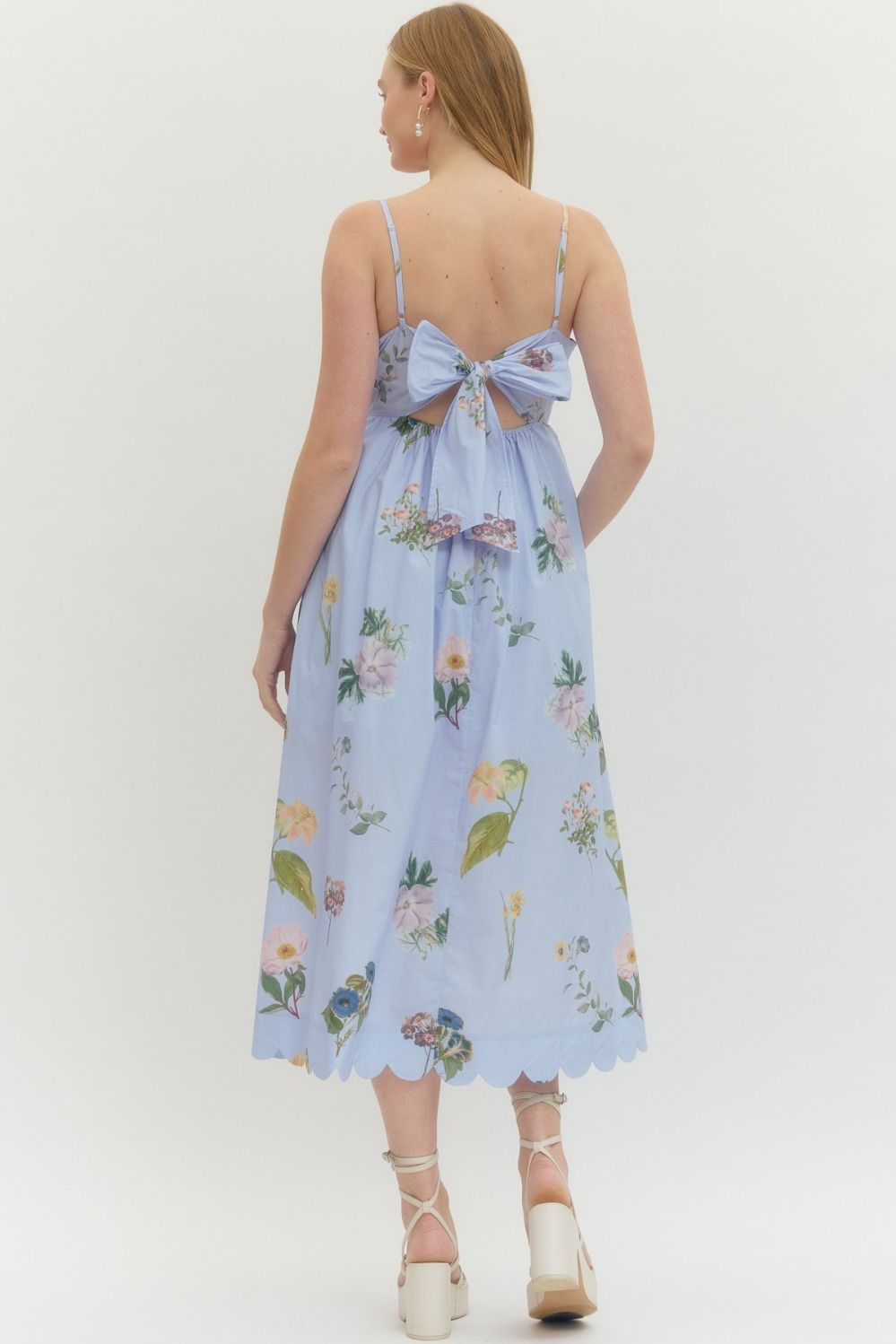 Floral Scallop Neck Midi Dress - Lush Lemon - Women's Clothing - Entro - 19333871051933