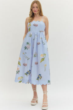 Floral Scallop Neck Midi Dress - Lush Lemon - Women&