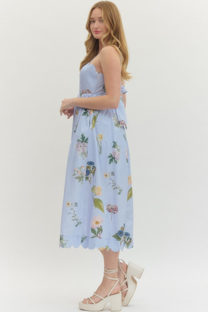 Floral Scallop Neck Midi Dress - Lush Lemon - Women's Clothing - Entro - 19333871051933