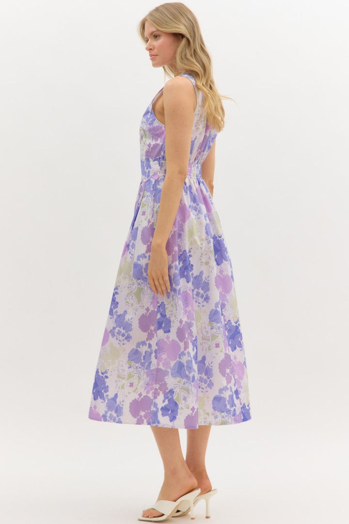 Floral Scallop Sleeveless Midi Dress - Lush Lemon - Women's Clothing - Entro - 95892681046941