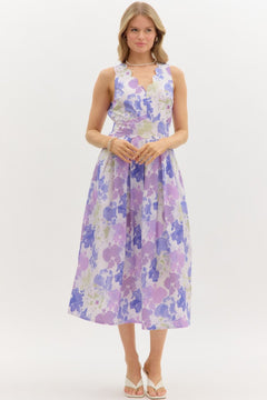 Floral Scallop Sleeveless Midi Dress - Lush Lemon - Women&