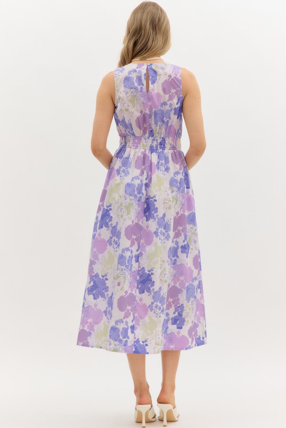 Floral Scallop Sleeveless Midi Dress - Lush Lemon - Women's Clothing - Entro - 95892681046941