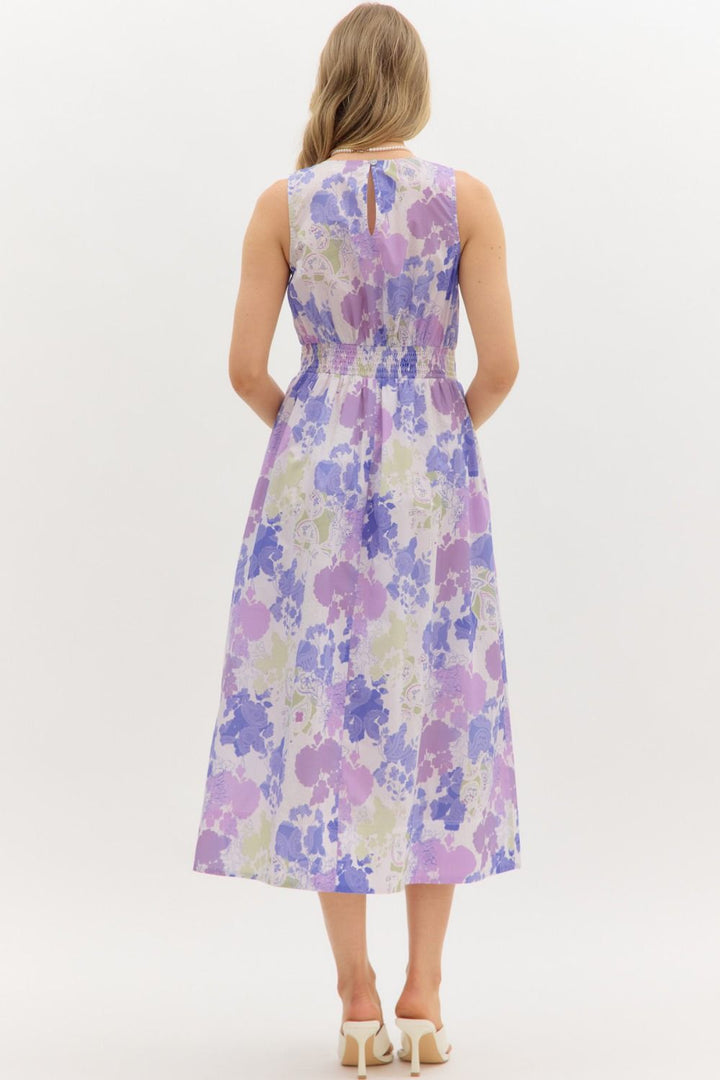 Floral Scallop Sleeveless Midi Dress - Lush Lemon - Women's Clothing - Entro - 95892681046941