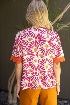 Floral Scallop Trim Top W/Tiered Hem - Lush Lemon - Women&