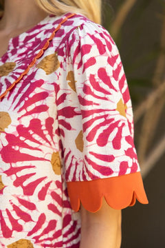 Floral Scallop Trim Top W/Tiered Hem - Lush Lemon - Women&