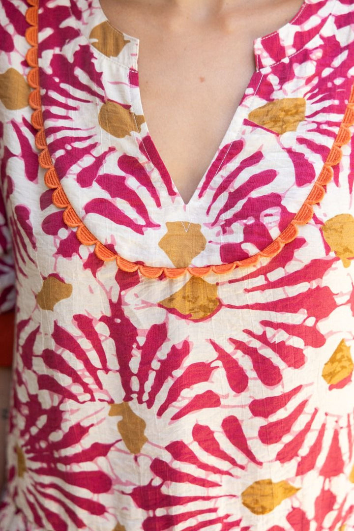 Floral Scallop Trim Top W/Tiered Hem - Lush Lemon - Women's Clothing - Voy - 46291891078013