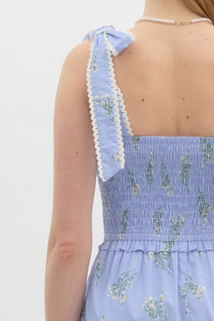 Floral Smocked Tie Shoulder Midi Dress - Lush Lemon - Women&
