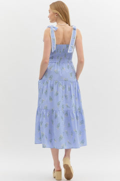 Floral Smocked Tie Shoulder Midi Dress - Lush Lemon - Women&