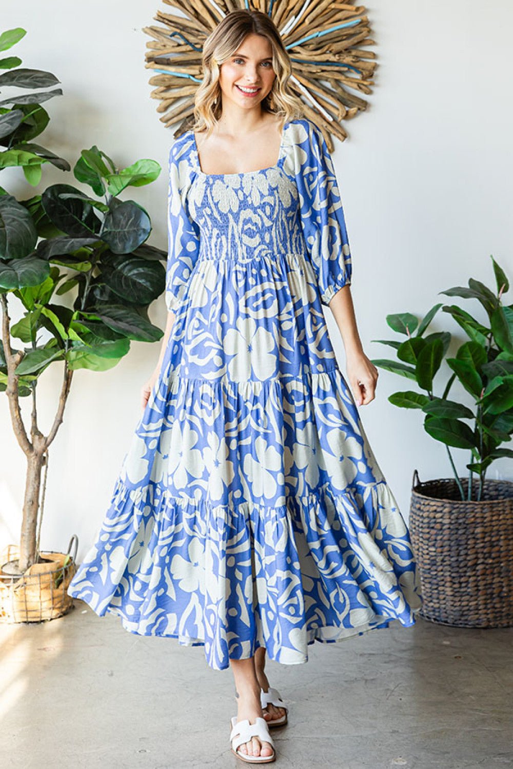 lush blue floral dress Sea Blue Floral Print Sleeveless Tiered Mini Dress