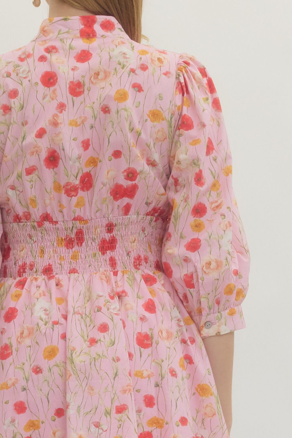 Floral Smocked Waist Mini Dress - Lush Lemon - Women's Clothing - Entro - 34227471000957