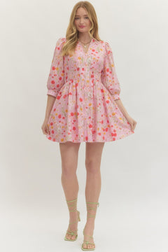 Floral Smocked Waist Mini Dress - Lush Lemon - Women&