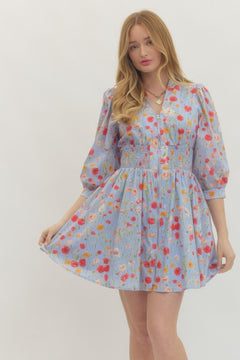 Floral Smocked Waist Mini Dress - Lush Lemon - Women&