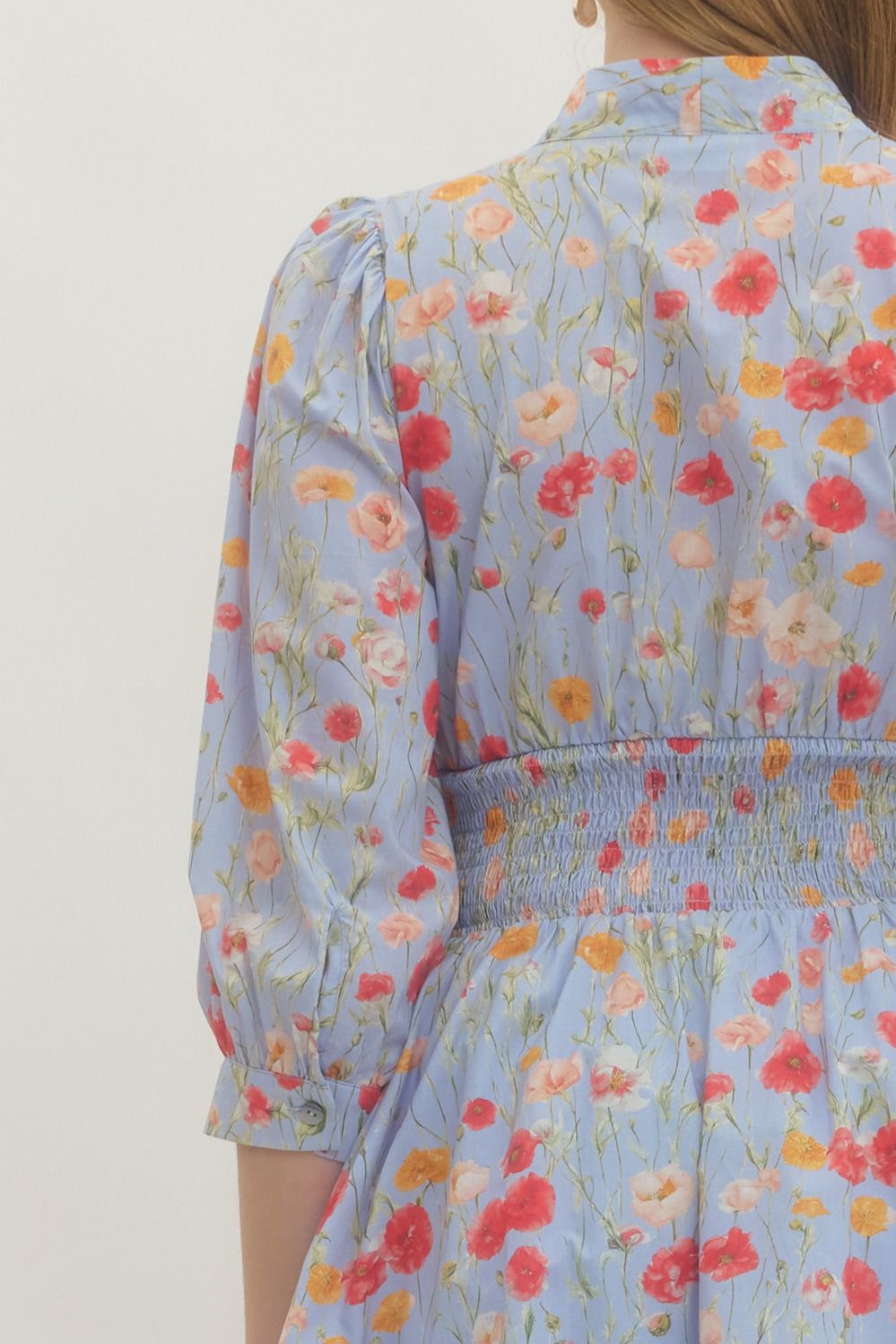 Floral Smocked Waist Mini Dress - Lush Lemon - Women's Clothing - Entro - 45361291030461