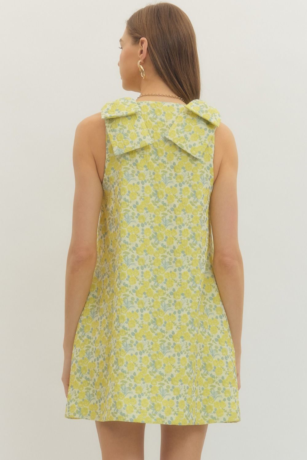 Floral Square Shoulder Mini Dress - Lush Lemon - Women's Clothing - Entro - 25407571057629