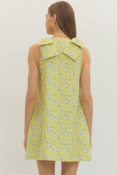 Floral Square Shoulder Mini Dress - Lush Lemon - Women&