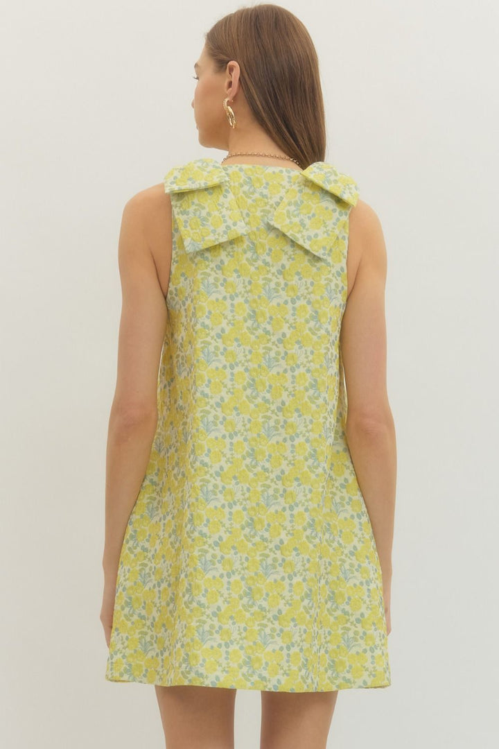 Floral Square Shoulder Mini Dress - Lush Lemon - Women's Clothing - Entro - 25407571057629