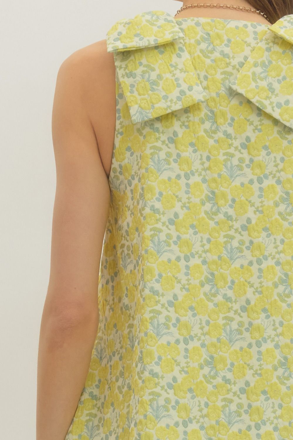 Floral Square Shoulder Mini Dress - Lush Lemon - Women's Clothing - Entro - 25407571057629