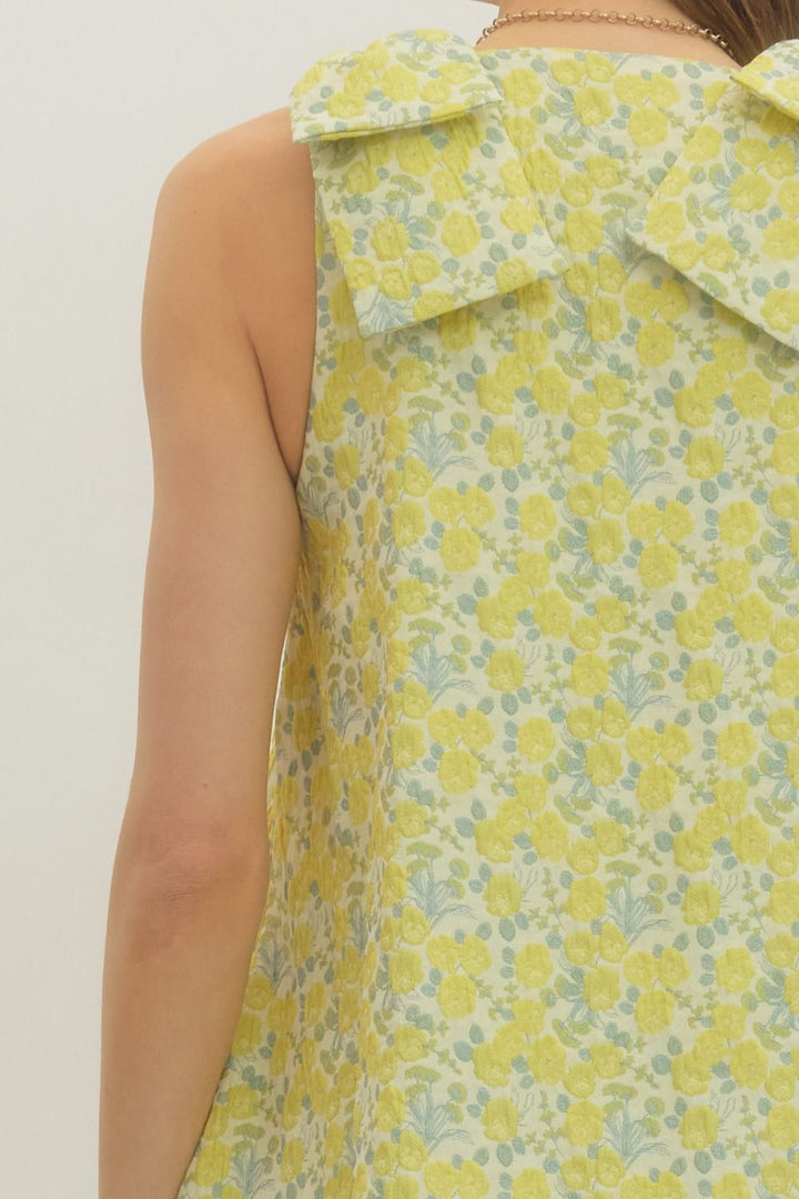 Floral Square Shoulder Mini Dress - Lush Lemon - Women's Clothing - Entro - 25407571057629