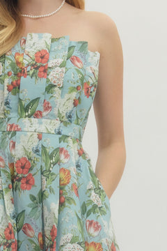 Floral Strapless Midi Dress - Lush Lemon - Women&