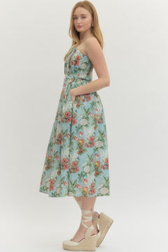 Floral Strapless Midi Dress - Lush Lemon - Women&